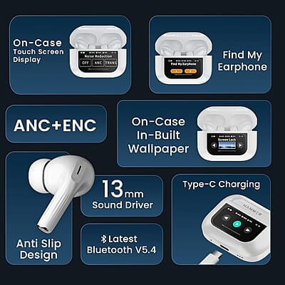 Air Pods Pro TWS Headset with Touch Display Airpods Pro TWS ANC Working / Wallpaper Change / Time Display / Charging Display ANC / ENC Air Pods Pro TWS Headset with Touch Display Airpods Pro TWS ANC Working / Wallpaper Change / Time Display / Charging Display ANC / ENC